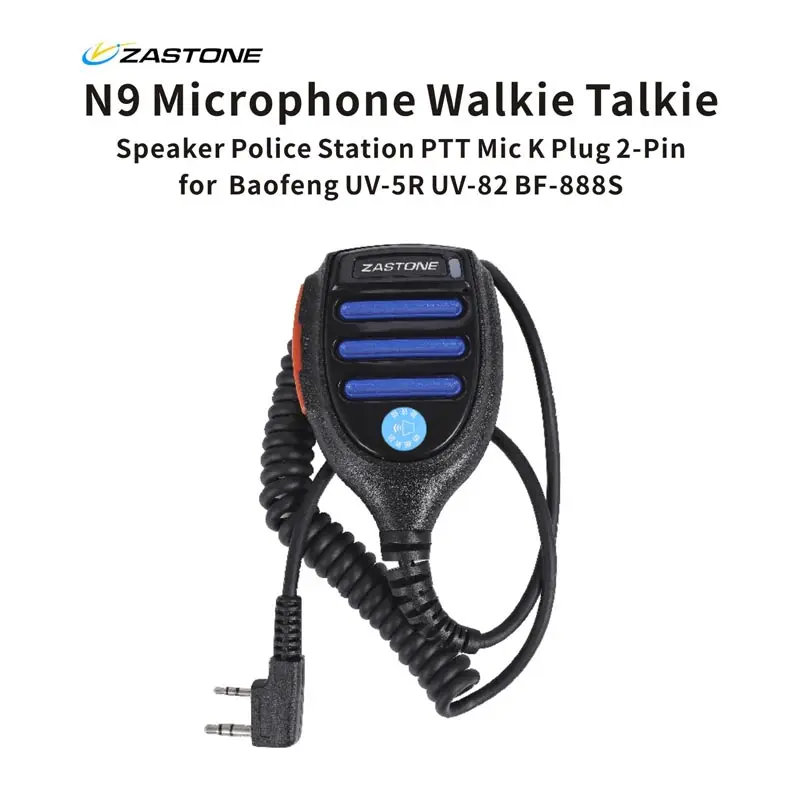 ZASTONE N9 Microphone Walkie Talkie Speaker Police Station PTT Mic K Plug 2-Pin for  Baofeng UV-5R UV-82 BF-888S