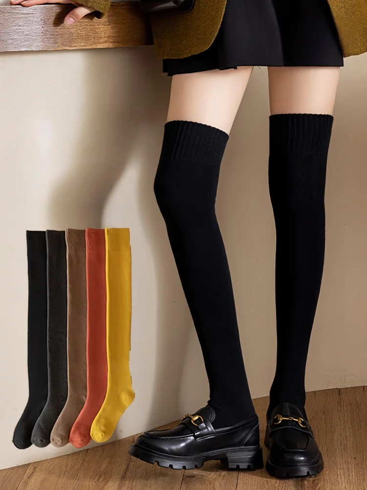 

Зимние женские однотонные хлопковые теплые длинные чулки выше колена, сексуальные женские чулки для холодной погоды