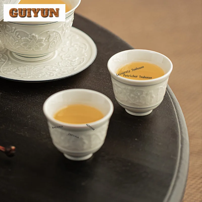 2pc/lot Ding Kiln Relief Interlock Branch Lotus Teacup Zen Tea Bowl Mug Tea-tasting Meditation Cup Jianzhan Master Cups Cha 70ml
