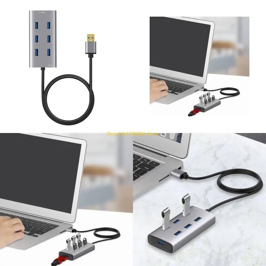 K0EA USB Hub Multi USB Splitter 7 Ports Multiple Expander No Driver Required Plug and for Play, for Laptop, PC, for Windo