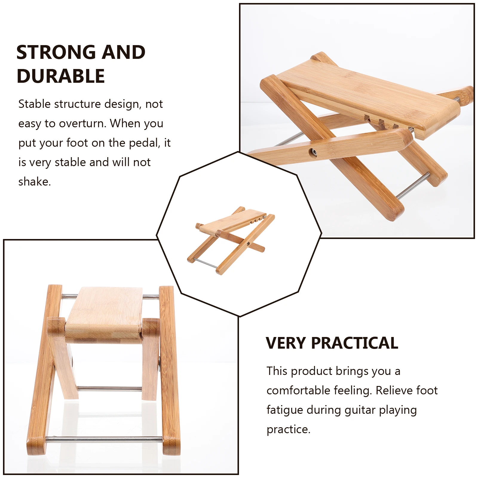 

2Pcs Versatile Bamboo Guitar Footstool Performance Pedal Adjustable Support Accessories for Guitarists