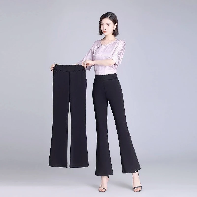 Invisible Zipper Open-crotch Pants Summer Ice Silk Thin Micro-horn Nine-point High Waist Drape Waist Women's Bell Pants