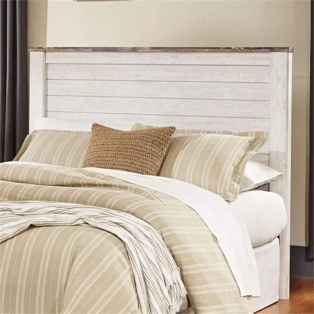 Plank Pattern Headboard, Full Queen Size Panel, Whitewash Finish