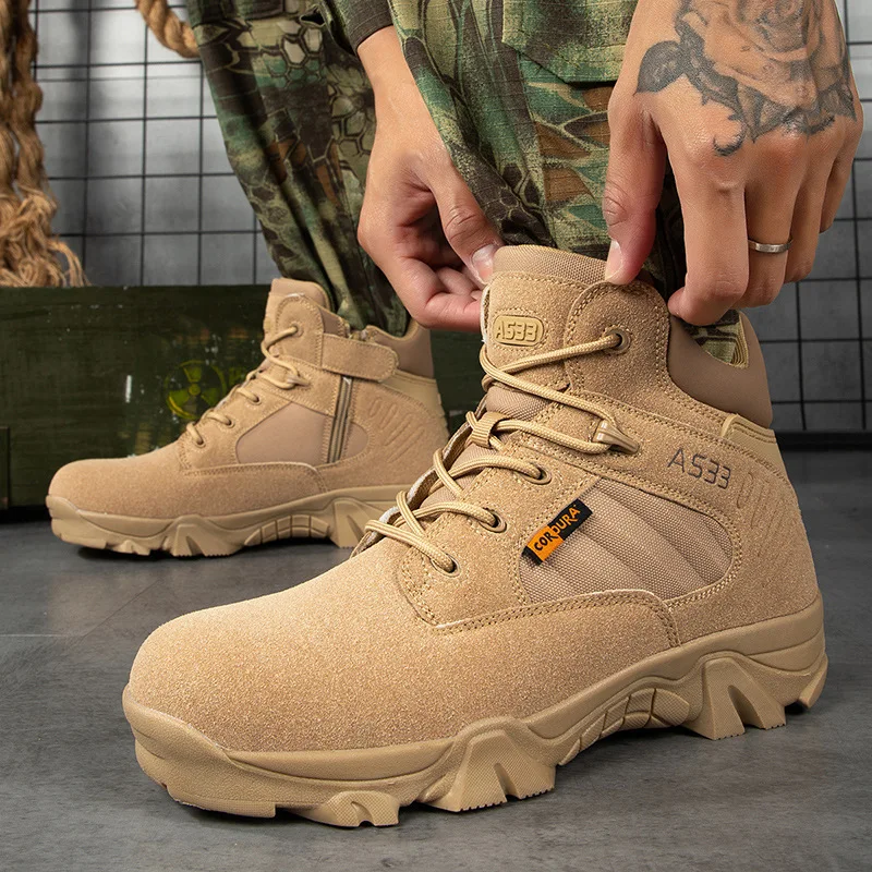 New Men Tactical Boots Army Boots Mens Military Desert Waterproof Work Safety Shoes Climbing Hiking Shoes Ankle Outdoor PUBG