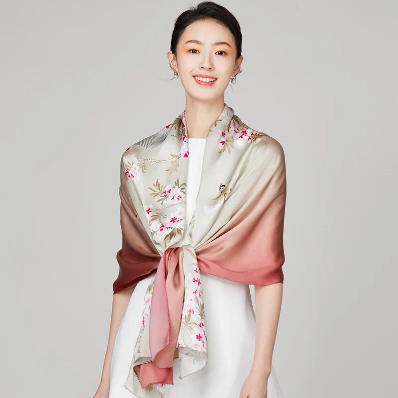 Silk Women's Scarf Spring and Autumn Fashion Silk New Shawl Outer Wear Fashion Simple Versatile  Multi-Functional Chinese Style