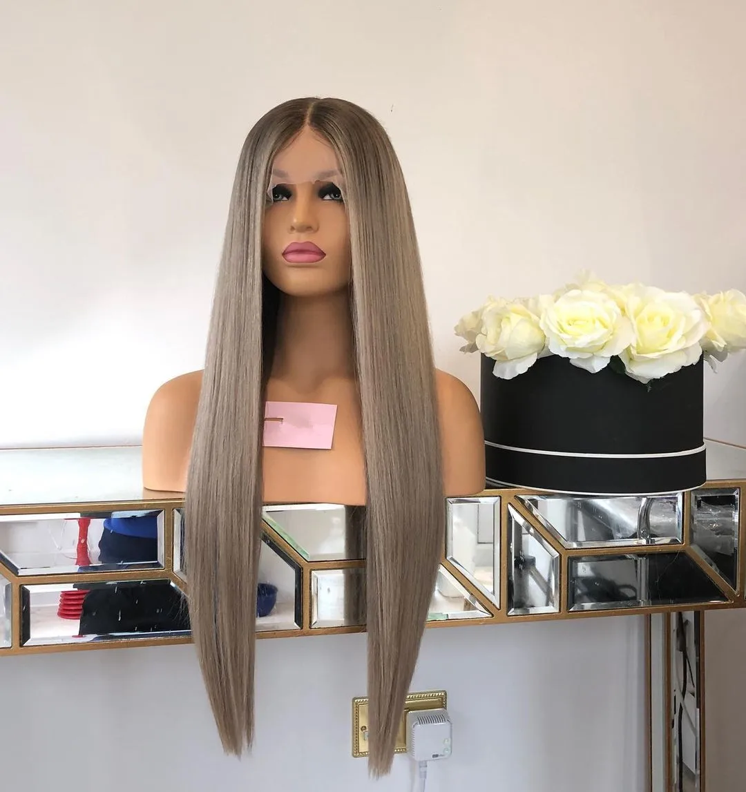 

Синтетический парик без клея, с малым и большим размером основы, омбре, золотисто-русый, мягкий, с HD-кружевом спереди, модный, прямой, 13x4, с центральной челкой