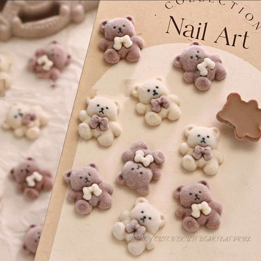 10 stks Kawaii Harige Chocolade Beer Nagel Charmes 10*12mm Herfst Winter CutePlush Beer Konijn Nagel Sieraden manicure Decoraties DIY