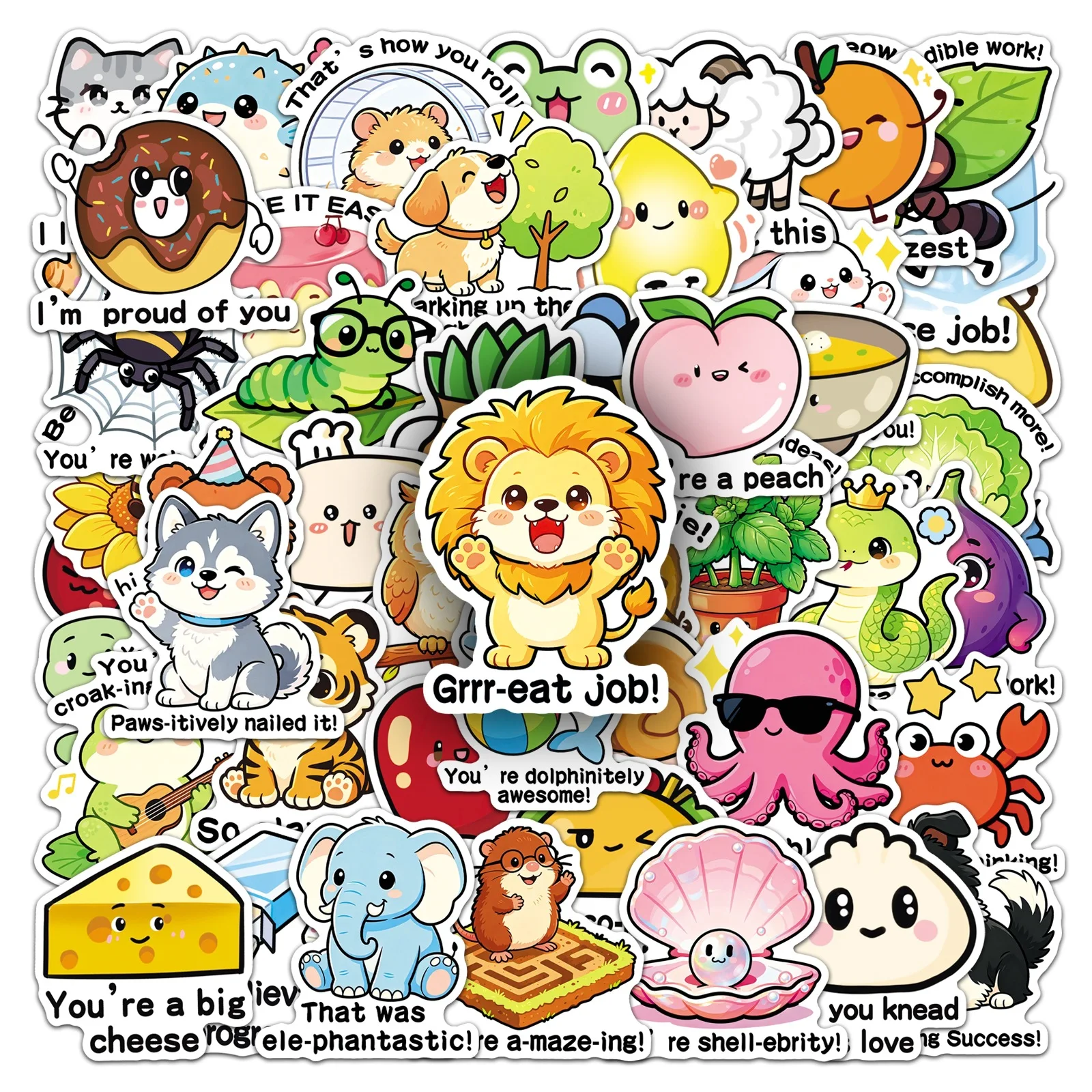 100 Pcs Cartoon English Reward Stickers Praise Encouraging Sentence Waterproof Vinyl Decals for Journal Laptop Gift