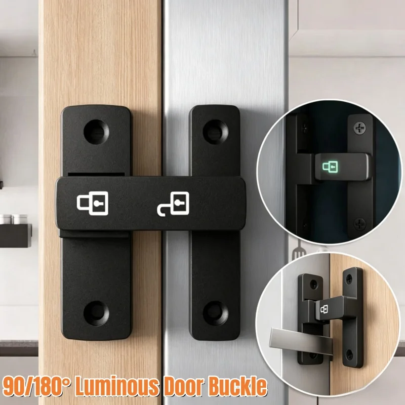 

90°/180° Luminous Door Buckle Bolt Metal Hasp Latches Barn Sliding Door Swivel Slug Latch Lock for Bedroom,Garage,Shed,Cabinet