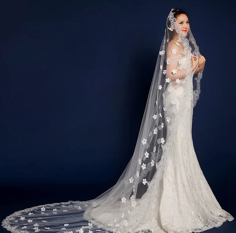 Glamorous White Ivory One Layer Lace Bridal Veil 3*1.5 Meter Cheap Wedding Veil Style for Brides Vestidos De Novia Customized