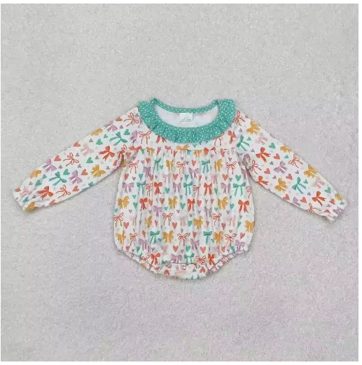 

Triangle crawler suit Thanksgiving girls' romper wholesale boutique bow pumpkin patchwork long-sleeved jumpsuit