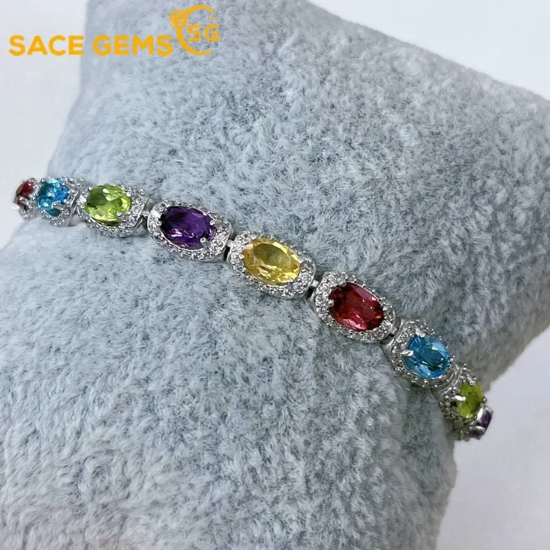 

SACE GEMS New Arrival 925 Sterling Silver Natural Tourmaline Gemstone Bracelrts for Women Engagement Cocktail Party Fine Jewelry