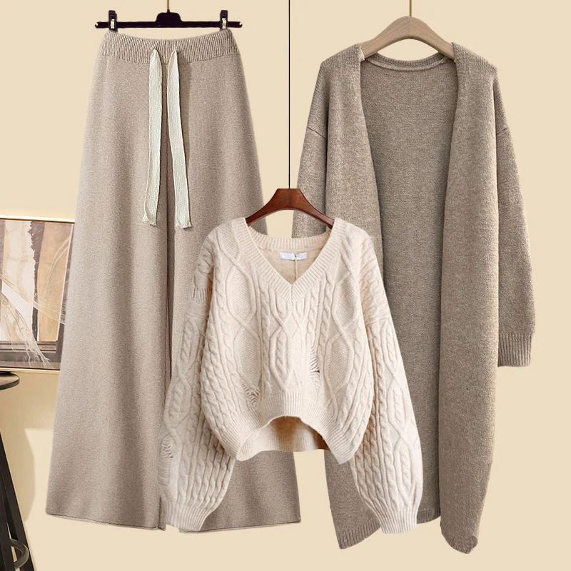 

Autumn Winter Women's Knitted Sweater High Waist Loose Casual Pants Fashion Set Casual Versatile Comfortable Long Sleeve roun...