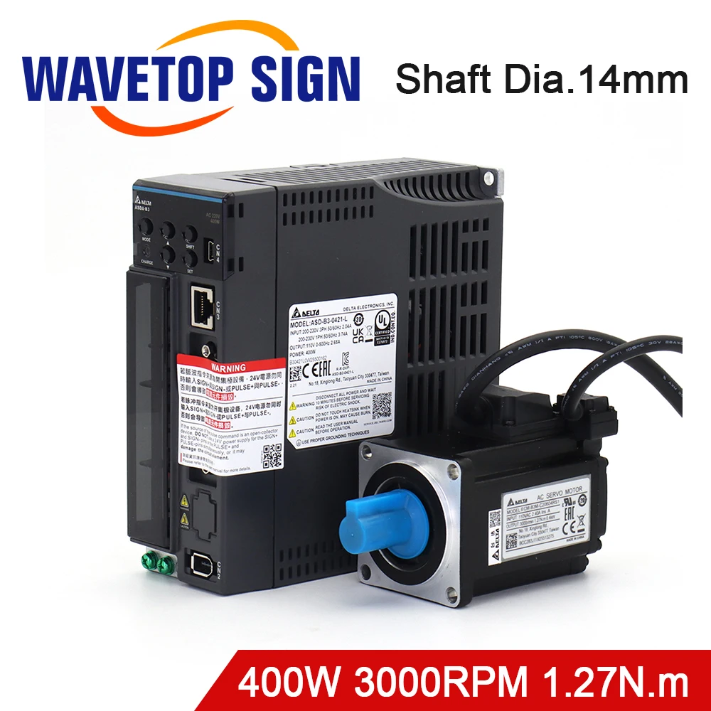 WaveTopSign Delta B3 400W AC Servo Motor Kits 3000RPM 1.27N.m ASD-B3-0421-L + ECM-B3M-CA0604RS1/SS1 Replaces B2 Series 400W