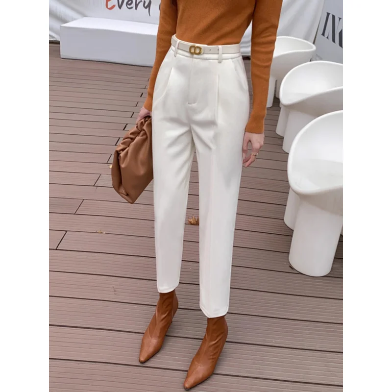 Woolen Harem Pants Women's Autumn and Winter2024New Thick High Waist Skinny Pants Commuting Figure Flattering Casual Ankle-Lengt