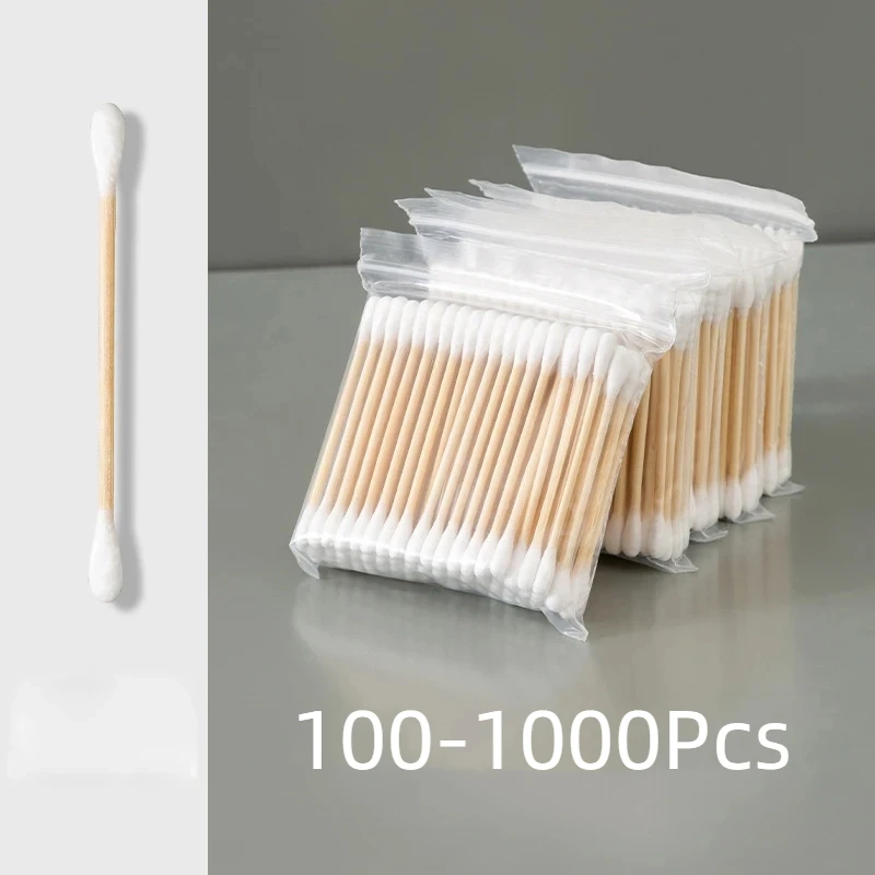 100-1000Pcs Double Head Cotton Swab Women Makeup Cotton Buds Tip For Wood Sticks Nose Ears Cleaning Health Care Tools
