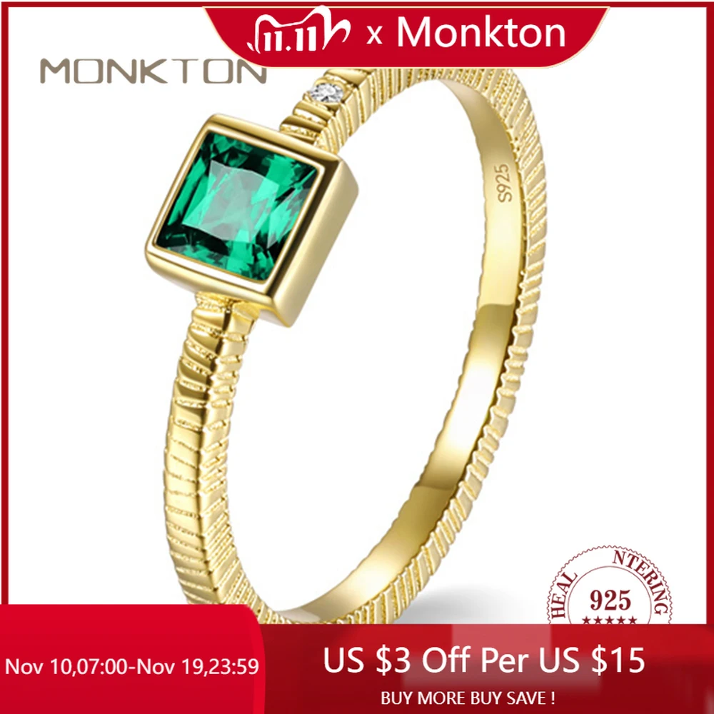 

Monkton Real 925 Sterling Silver Vintage Square Green Zircon Rings for Women Luxury Golden Pattern Elegant Wedding Ring anillos