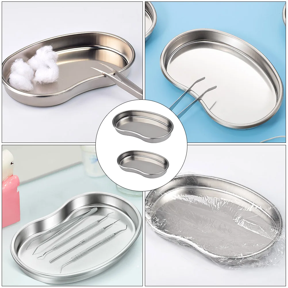 

2pcs Stainless Steel Medical Storage Tray Kidney Shape Plate For Fluids Specimen Collection Hospital Supplies Stackable Curved