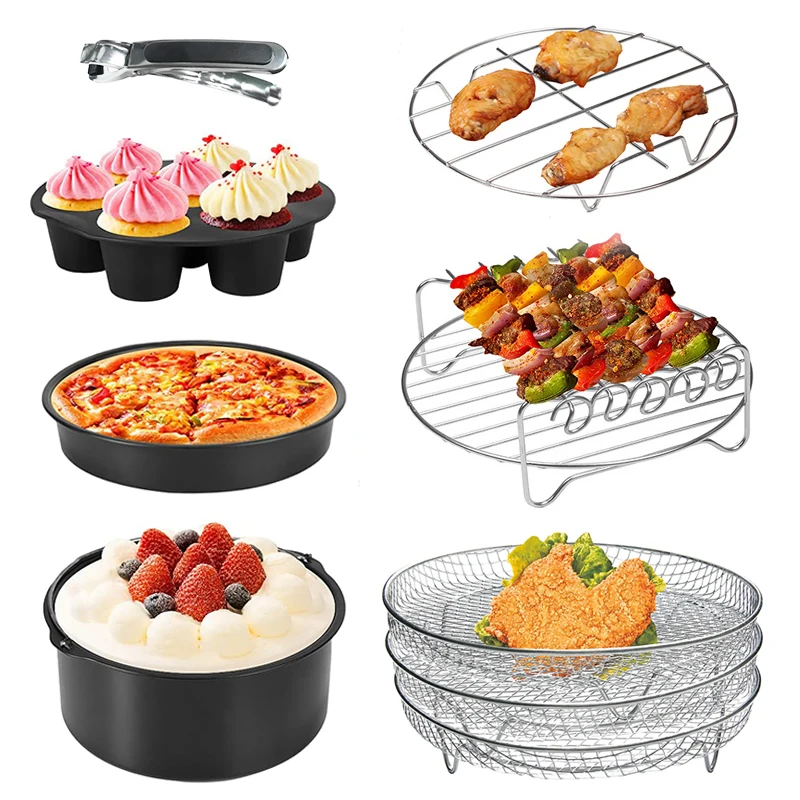 8 inch Air Fryer Racks, Air Fryer Universal Accessories, Baking Rack,Round Stackable Grill, Fit All Airfryer 4.2Qt - 5.8Qt