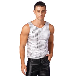 Mens Sparkle Sequin Tank Tops Nightclub Carnivals Festivals Rave Outfit Party Clubwear Hip Hop Jazz Dance Performance Costume