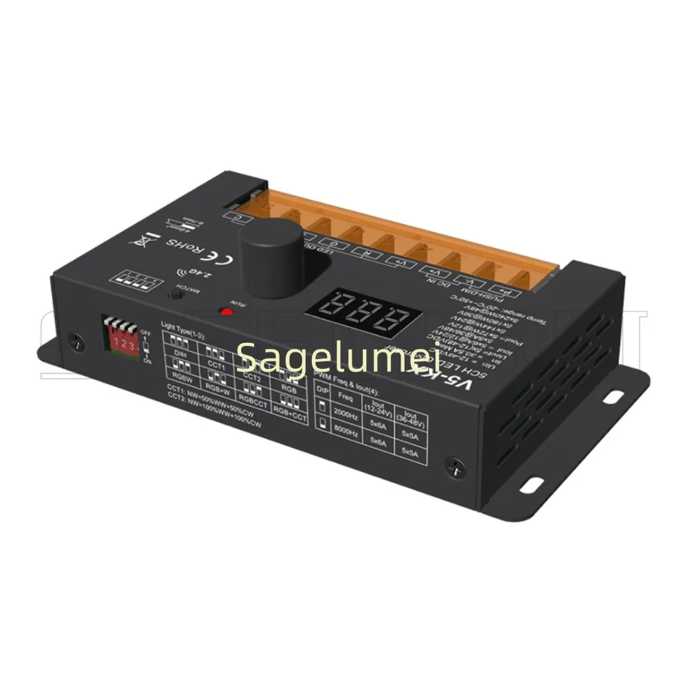 New V5-KX 5CH*6A 12-48VDC Knob CV Controller Knob+RF Dimming 5-channel LED Control for DIM/CCT/RGB/RGBW/RGB+CCT LED Strip light