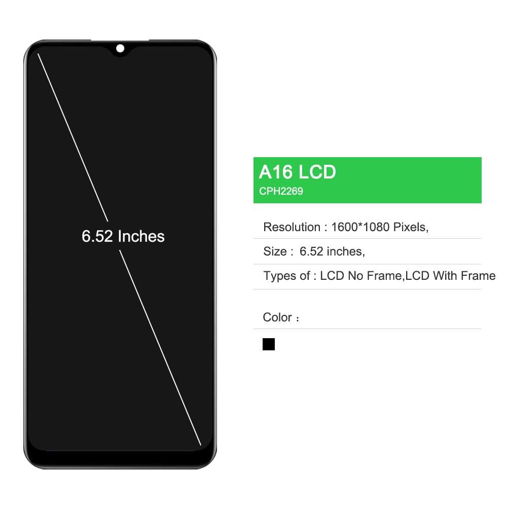 6.52 "A16 Display Voor Oppo A16 CPH2269 Lcd Touch Screen Digitizer Vergadering Vervanging Voor Oppo A16s CPH2271 LCD