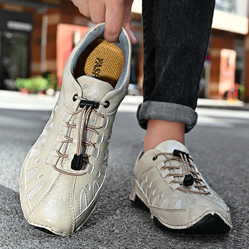 

Casual Sneakers Men Leather Solid Color Black Blue Outdoor Trainers Lace-up Male Shoes Handmade Casual Sneakers Big Size 48