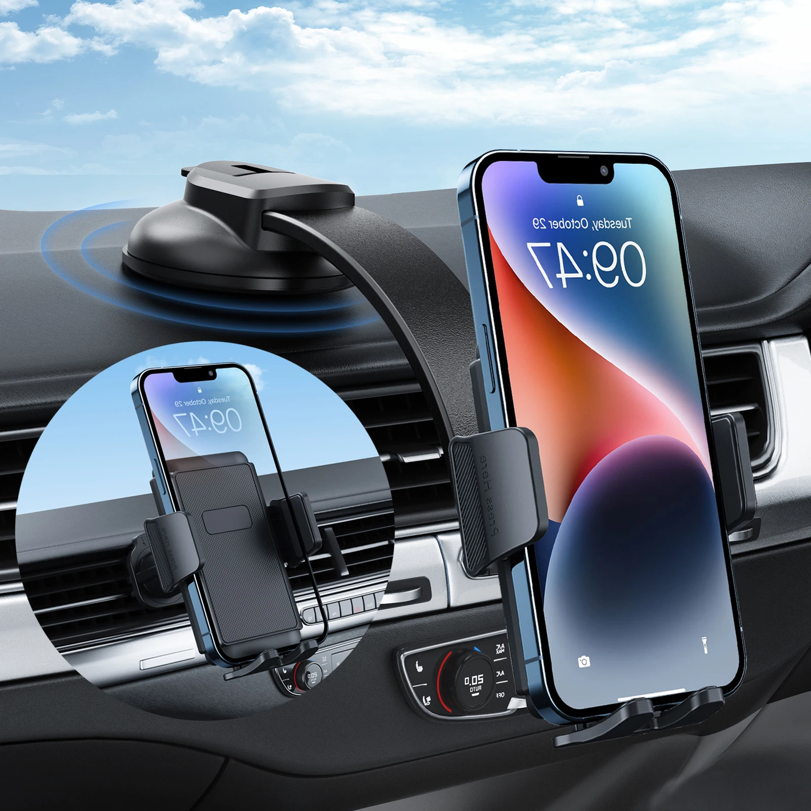 

Phone Holder for Car Universal for Air Vent Dashboard Windshield Phone Mount for Car 3 in 1, Hand Free Mount for iPhone 15 14