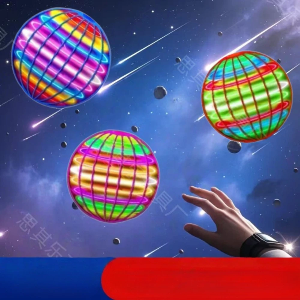 ลูกบอลบินได้ ควบคุมด้วยมือสำหรับเด็ก ไฟ LED สีสันสดใส ลูกโลกจักรวาล 360 องศา °   ลูกบอลแขวนแบบหมุนได้ เหมาะสำหรับของเล่นในร่มและกลางแจ้ง