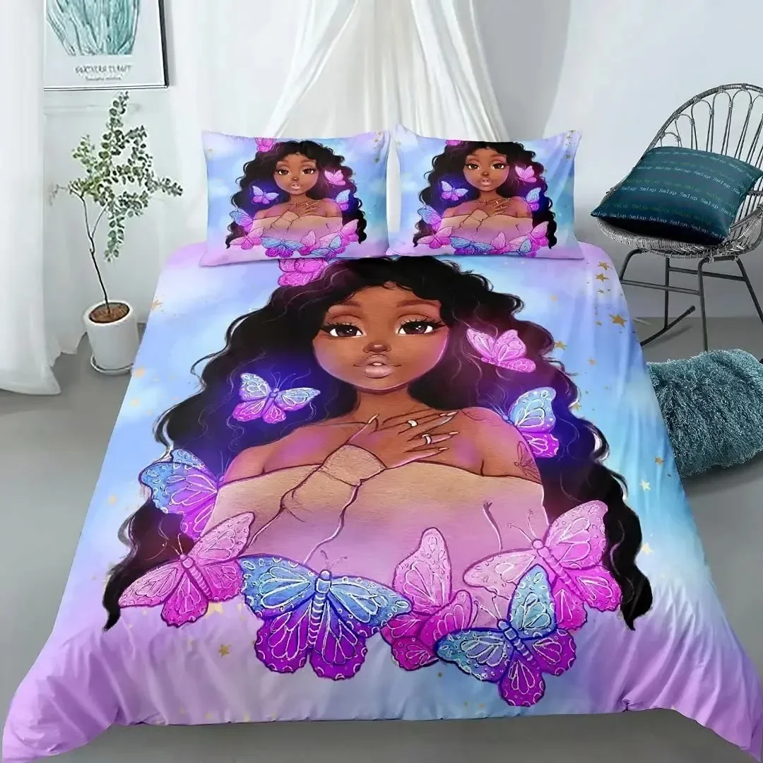 

African American Cute Gilrs Ballet Princess Dancer Bedding Set Boys Girls Twin Queen Size Duvet Cover Pillowcase Bed Kids Adult