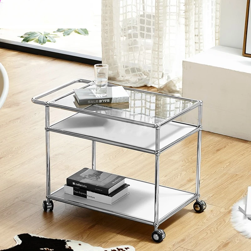 Side Table Storage Shelf for Living Room Furniture Movable Adjustable Multi-layer Wheel Cart Cabinet