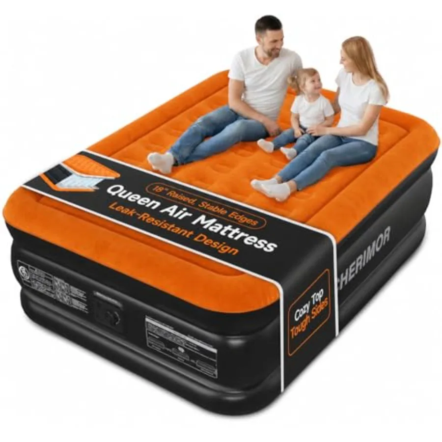 Air Mattress with Built-in Pump for Home Guests Camping, Durable PVC, Gray, Stable Edge Design 48-Hour Leak-Tested, Supports 80