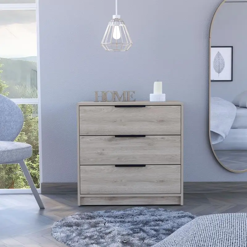 3-Drawer Dresser Light Gray Rectangle Storage Unit for Bedroom or Living Room