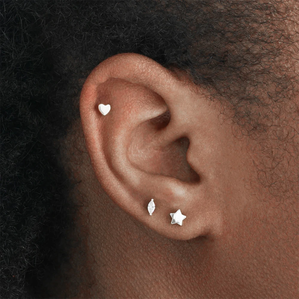 ROXI 925 Sterling Silver Earring Set Flower Cubic Zircon 3 Pieces Earrings For Women 3/4/5mm Heart/Star Piercing Wedding Jewelry