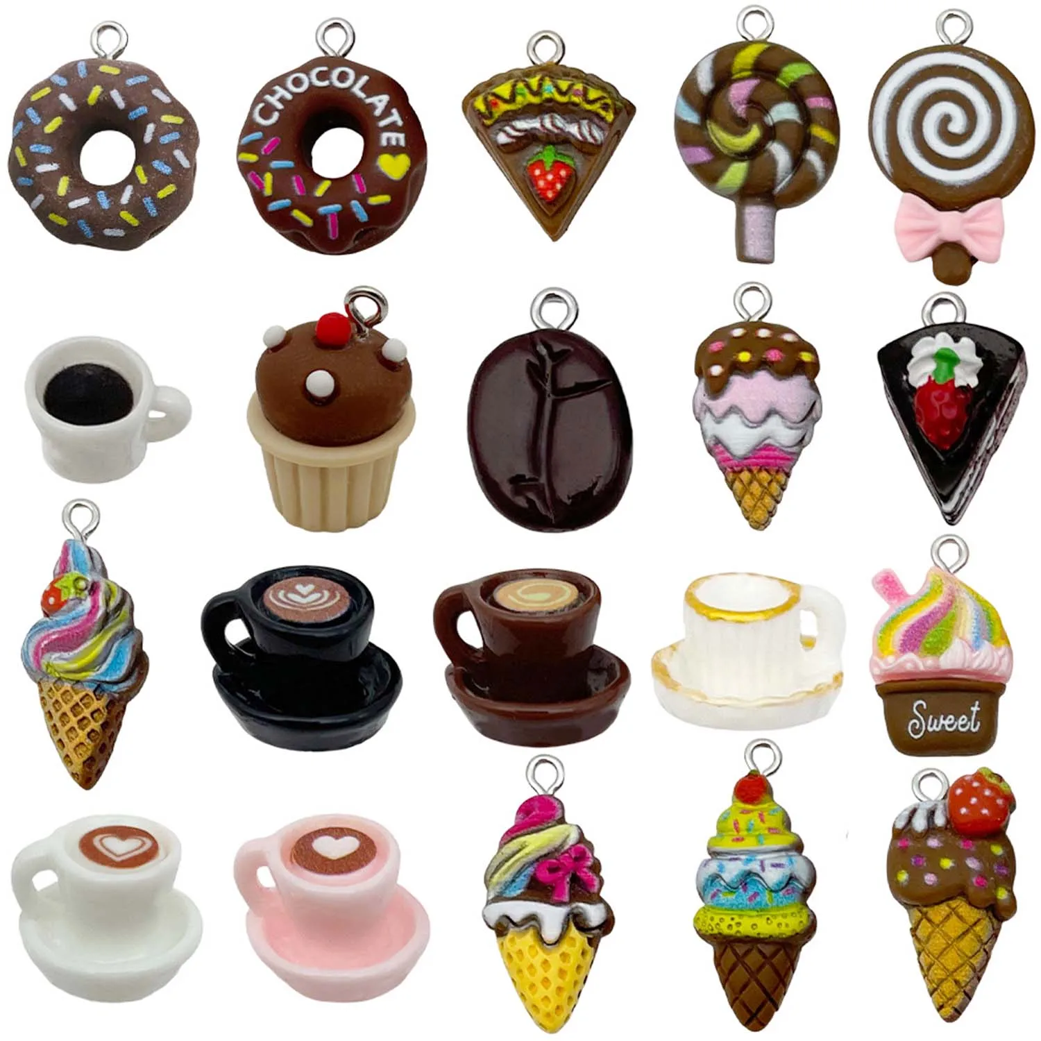 5/20pcs Resin Food & Coffee Charms, Dessert and Ice Cream Pendants for DIY Bracelets Necklaces Earrings Jewelry Making Accessory