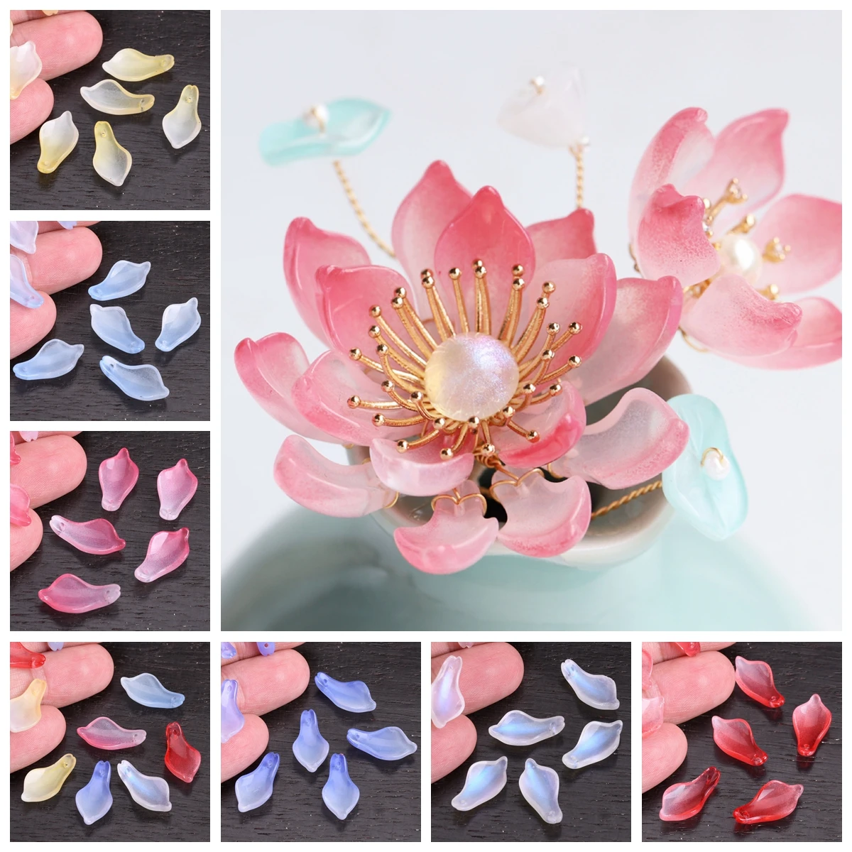 10pcs Petal Shape 11x20mm Handmade Lampwork Glass Top Drilled Pendants Beads For Jewelry Making DIY Crafts Flower Findings