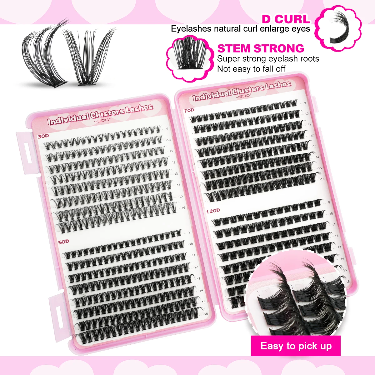 Individual Lashes C/D Curl DIY False Eyelashes Makeup Lash Clusters Set Eyelash Extension Kit Lashes Bond and Seal Make Up Tool