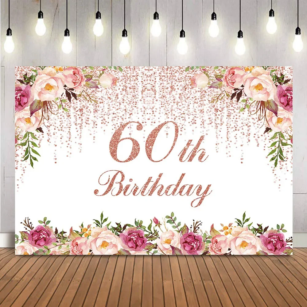 Alles Gute zum weiblichen Geburtstag Blumenhintergrund, Foto-Requisiten, individuelles Fotoshooting, 60. Geburtstag