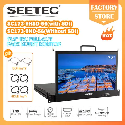 SEETEC 17.3인치 1RU 풀아웃 랙 마운트 모니터 방송 디렉터 모니터용 풀 HD 1920x1080 SC173-HD-56