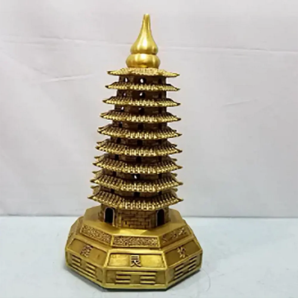 Ure Copper Eight Trigrams Nine Story Wenchang Tower Furnishings to Help Prosperous Career Fengshui Zhenzhai Transfer Pagoda