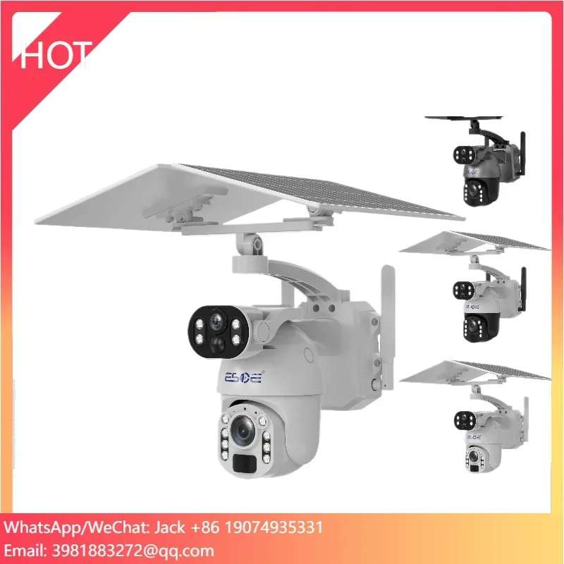 ESOE 3K 4G WiFi 50X Zoom Wireless Outdoor Solar Powered Security Auto Human Track 6MP Dual Lens CCTV 4g Solar Camera For Farm