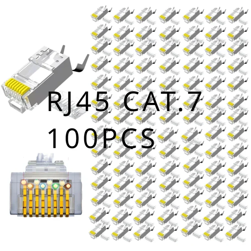 

Shielded Cat7RJ45 perforated 8P8C modular Category 7 Ethernet cable head plug gold-plated network RJ45 connector (100 pieces)