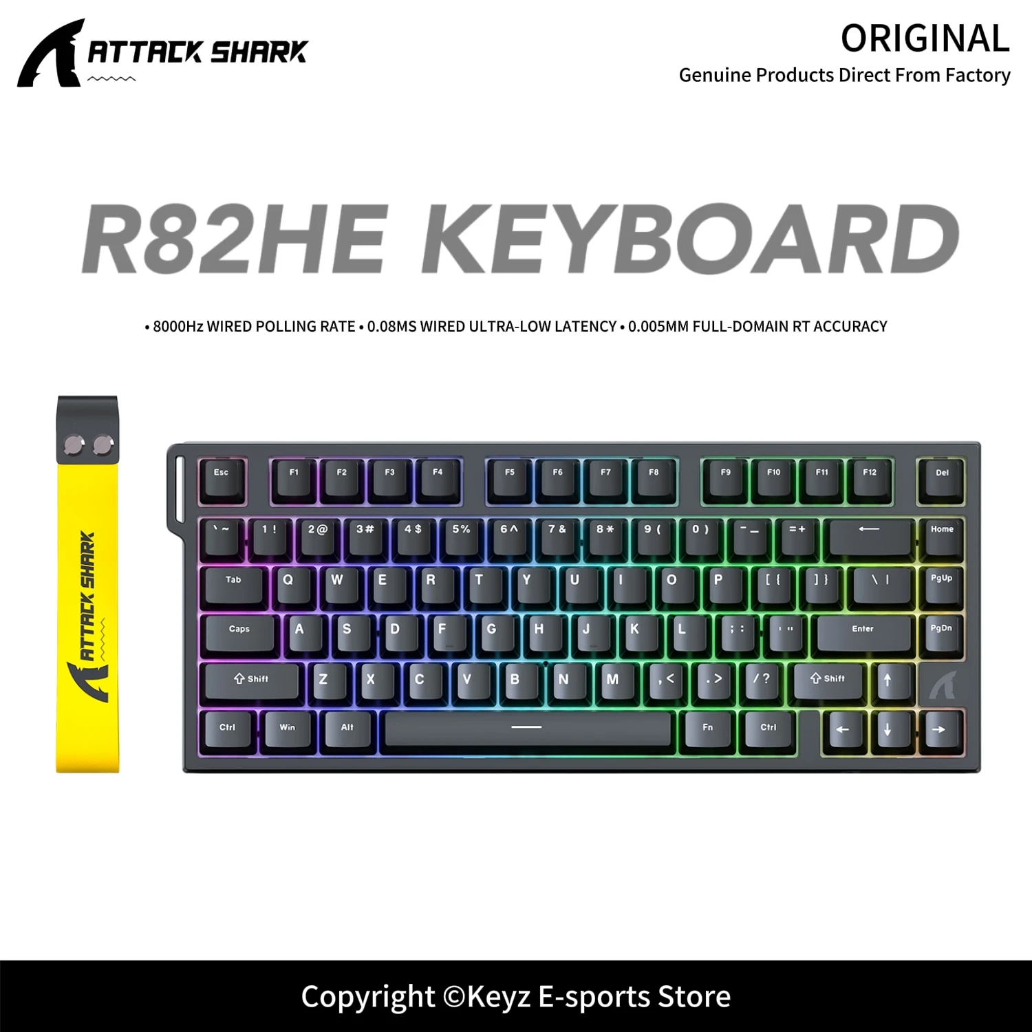 ATTACK SHARK R82HE 8000Hz Polling Rate Magnetic Axis Keyboard 0.005mm RT Accuracy 75% Layout PBT Keycaps RGB Backlit Gaming