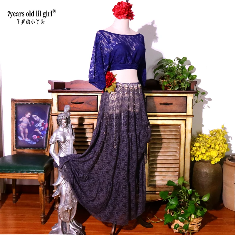 2026 Spring/Summer New Korean Lace Belly Dance Top Bat Sleeve for Practice And Performance BRR306