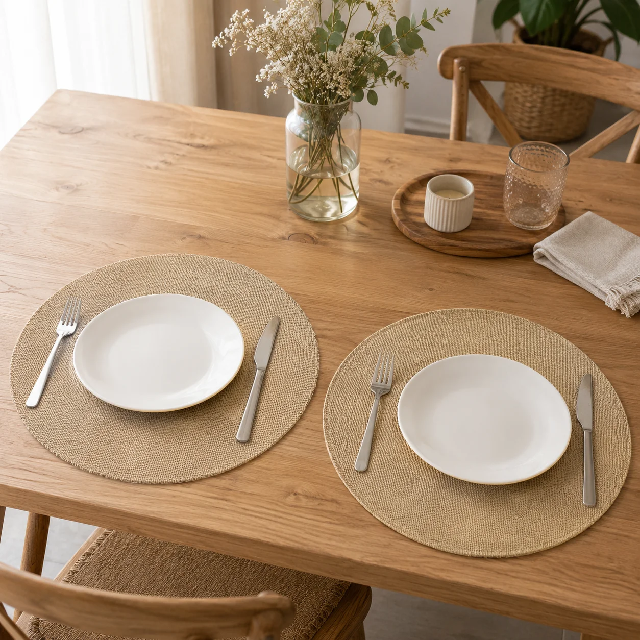 30/40/50pcs jute placemats are hemmed and cut straight, suitable for family kitchen picnics and daily table layout