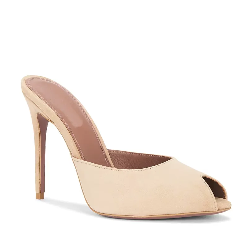 

Suede Peep Toe Slip On Slippers Sexy Pointed Stiletto Toe Solid Accept Customized New Arrivals Fashion Women Modern Shoes