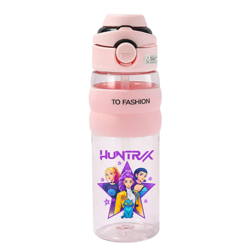 

KPop Demon Hunters Rumi детская пластиковая чашка для двойного питья аниме большая емкость студенческая портативная соломенная спортивная чашка для воды