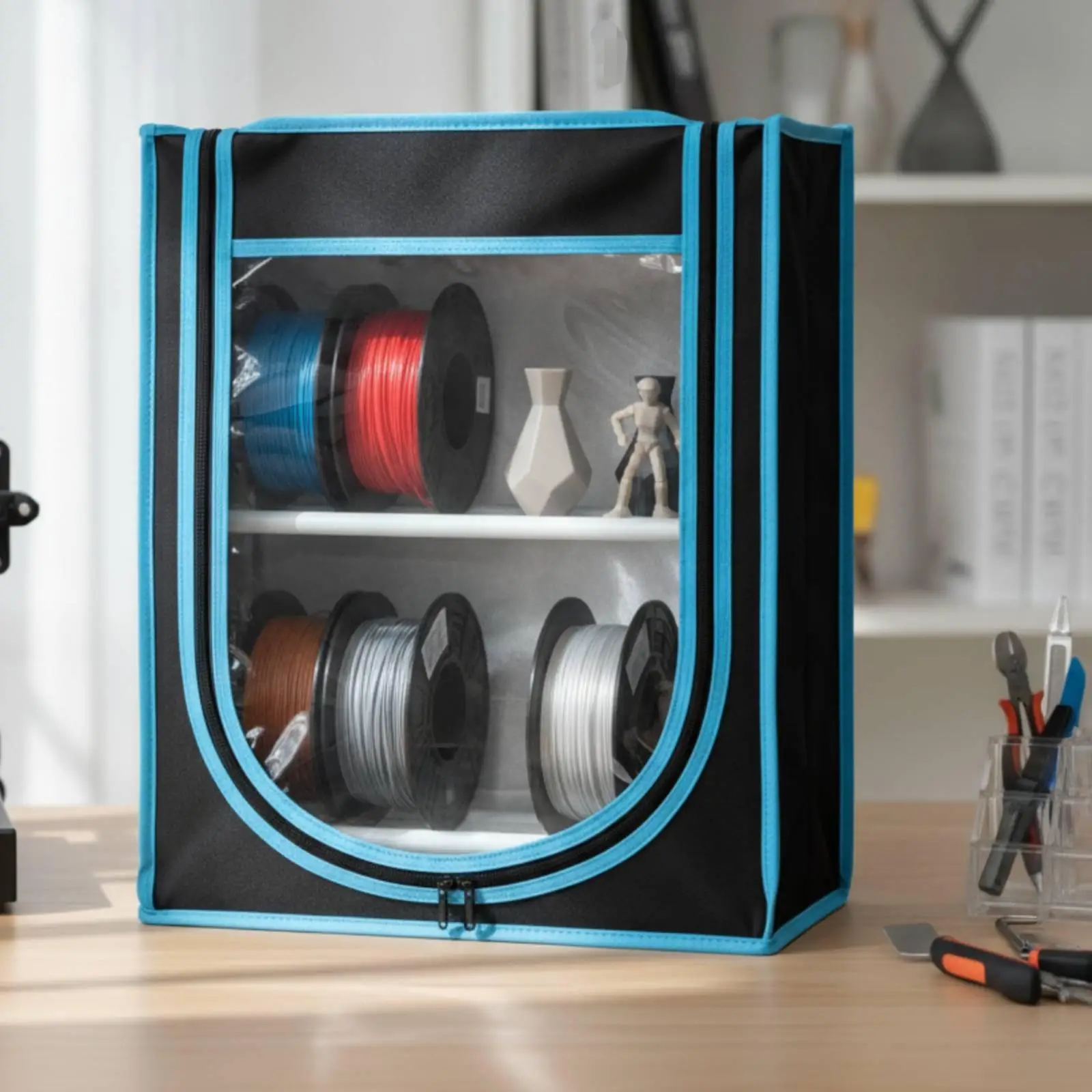 Filament Storage Box Dustproof Filament Organizer Zipper-Sealed Organizer with Window for Additive Manufacturing Hobbyists,