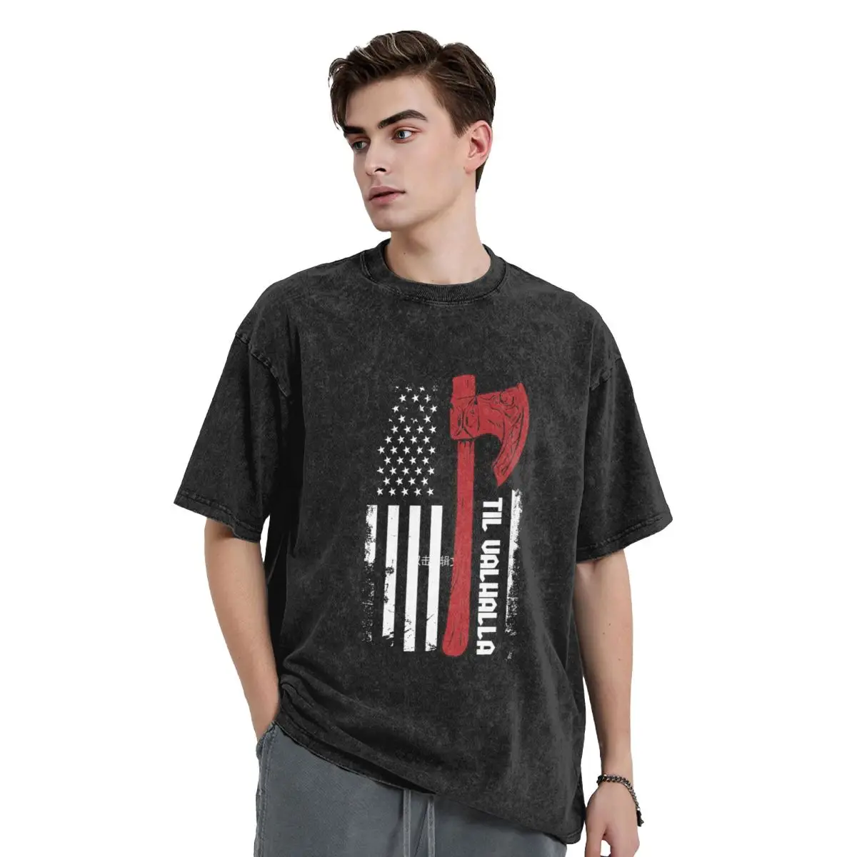 

US Flag Designed Vintage T Shirts for Men Graphic Novelty T-shirt Cotton Short Sleeve Crew Neck Top Tees Male Clothing Fashion