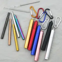 304 Stainless Steel Metal Straw Reusable Telescopic with Cleaning Brush Carry Case Collapsible Portable Drinking Set